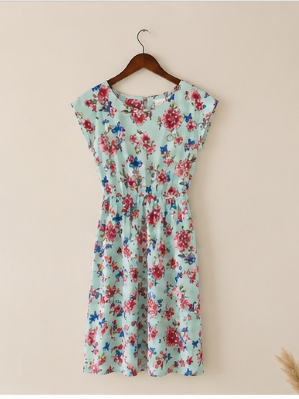 Twik Soft Turquoise Floral Dress • Romantic Spring Midi XS
